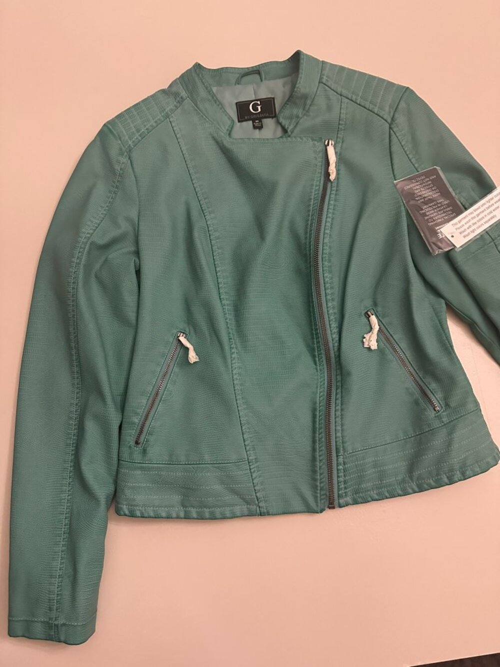 G by Giuliana Green Reptile Embossed Faux Leather Moto Jacket M